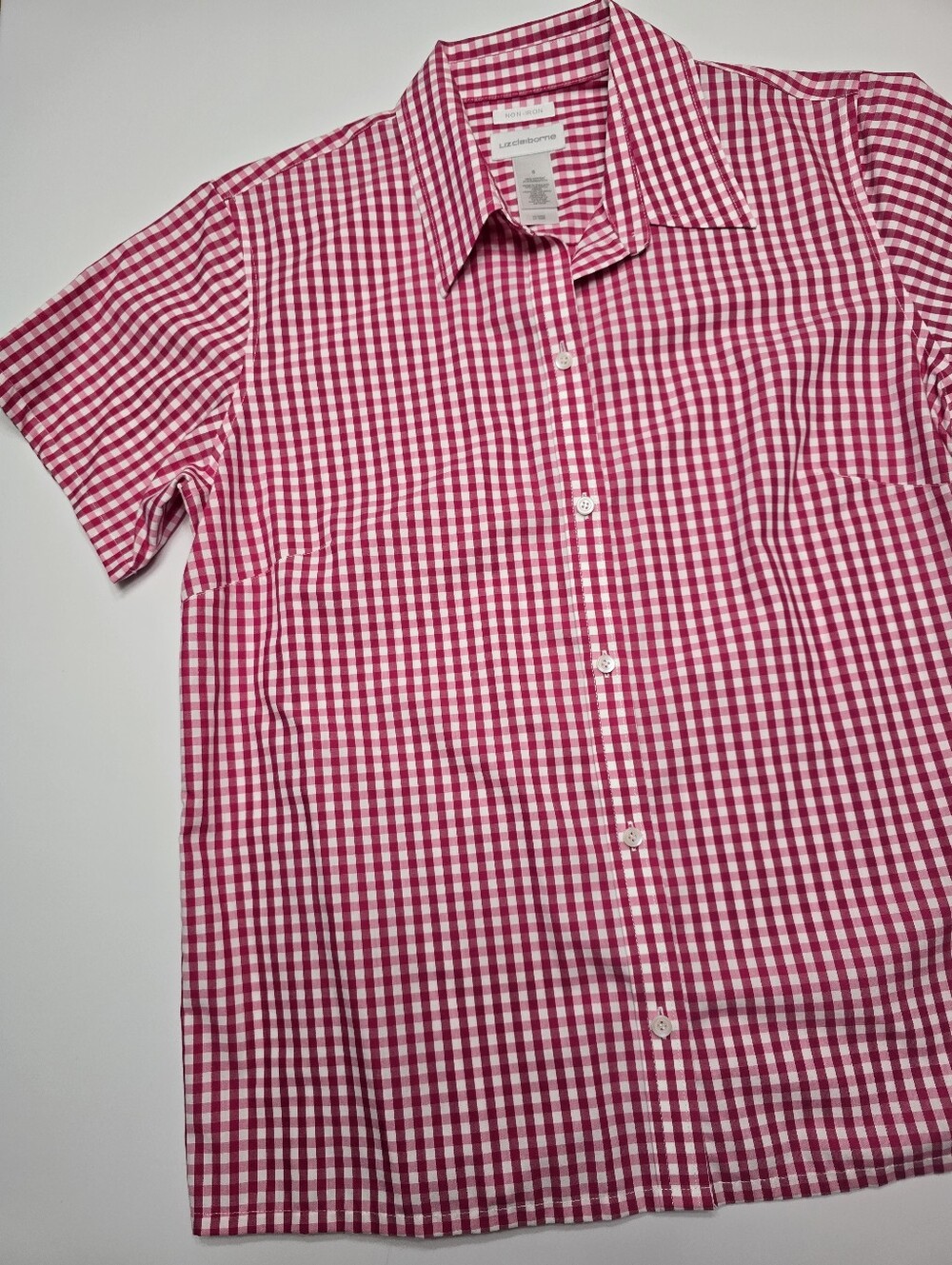 Liz Claiborne Pink and White Gingham Button-Down Shirt